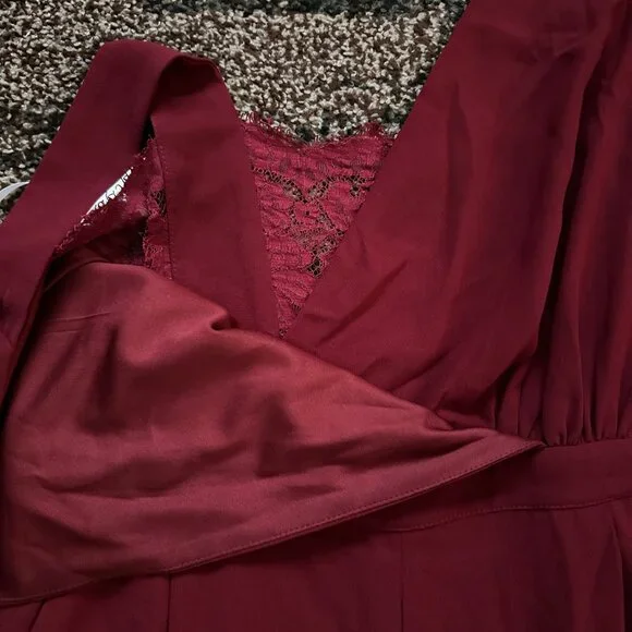 LULUS (XL) Burgundy Kiska Jumpsuit Dressy Red Lace V-Neck Surplice Sleeveless - Picture 8 of 16